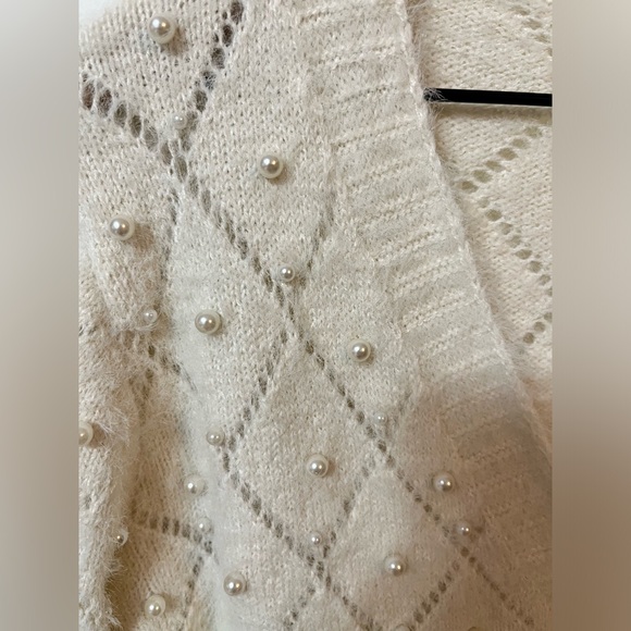 Debut Fuzzy Cream Cardigan Pearl Beading - Picture 4 of 5